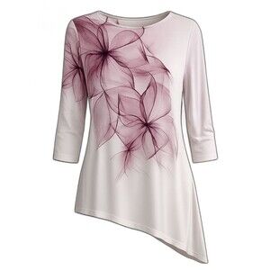 Chico's Easy Wear Tunic Sz L (Chico's 2) Cream Purple Asymmetrical Art to Wear